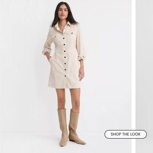 Loft Corduroy Dress Cream Petite Size